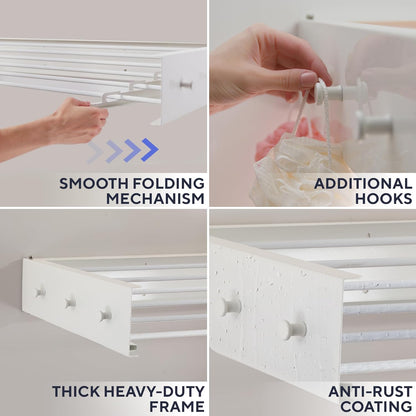Foldable Wall Mounted Drying Rack 40 inch - Easy to Install Hanging Rack for Laundry Room - Space