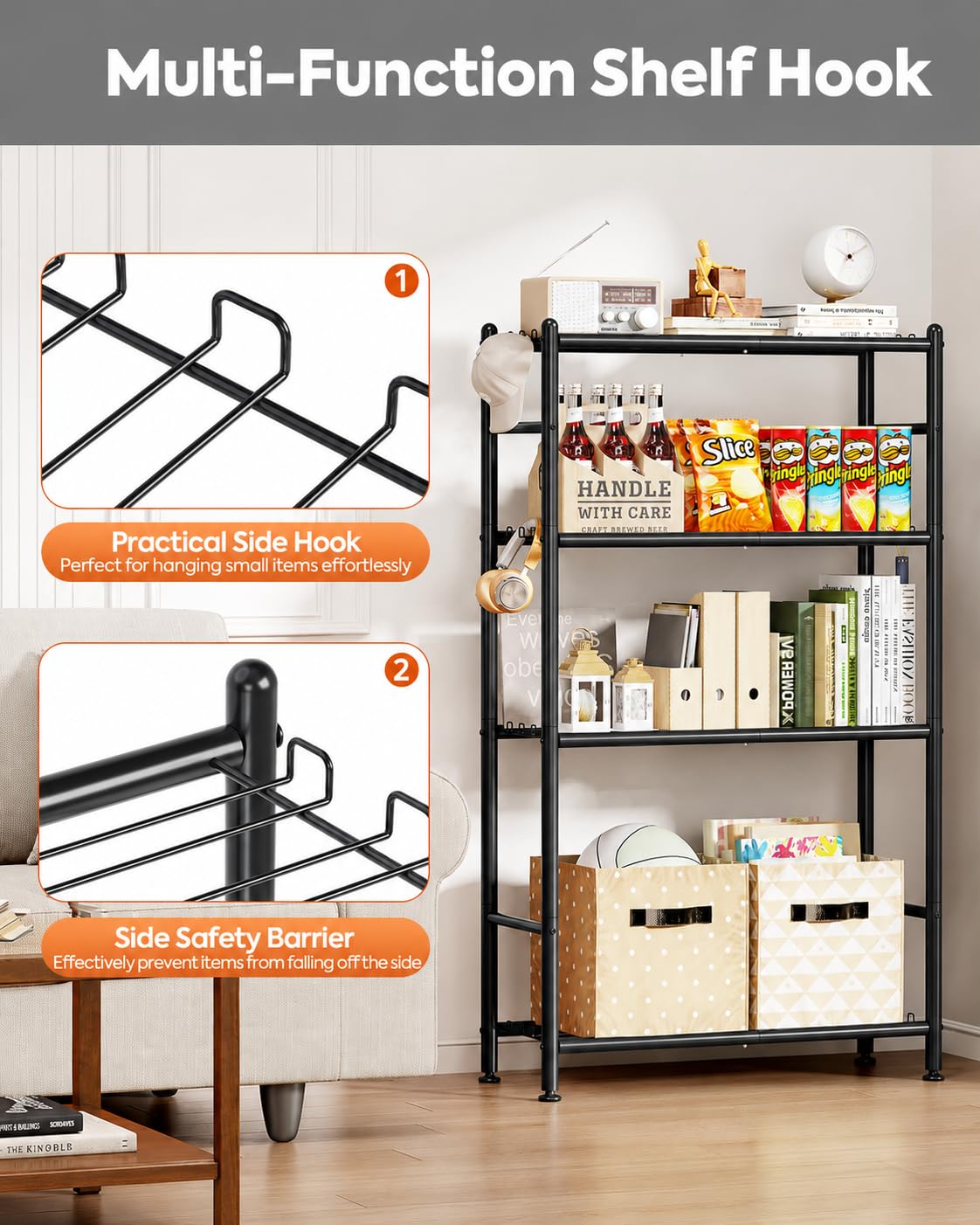 APEXCHASER Metal Storage Shelves 4-Tier, Wire Shelving Unit for Kitchen