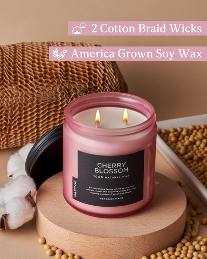 M&SENSE Cherry Blossom Scented Spring Candle, 70 Hours Long Lasting Soy Wax 11.6oz Stress Relief