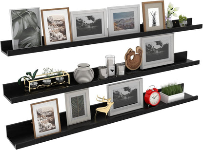 Giftgarden 47 Inch Black Floating Shelves Ledge, Wall Mount Long Picture Rail Large Woodgrain Photo