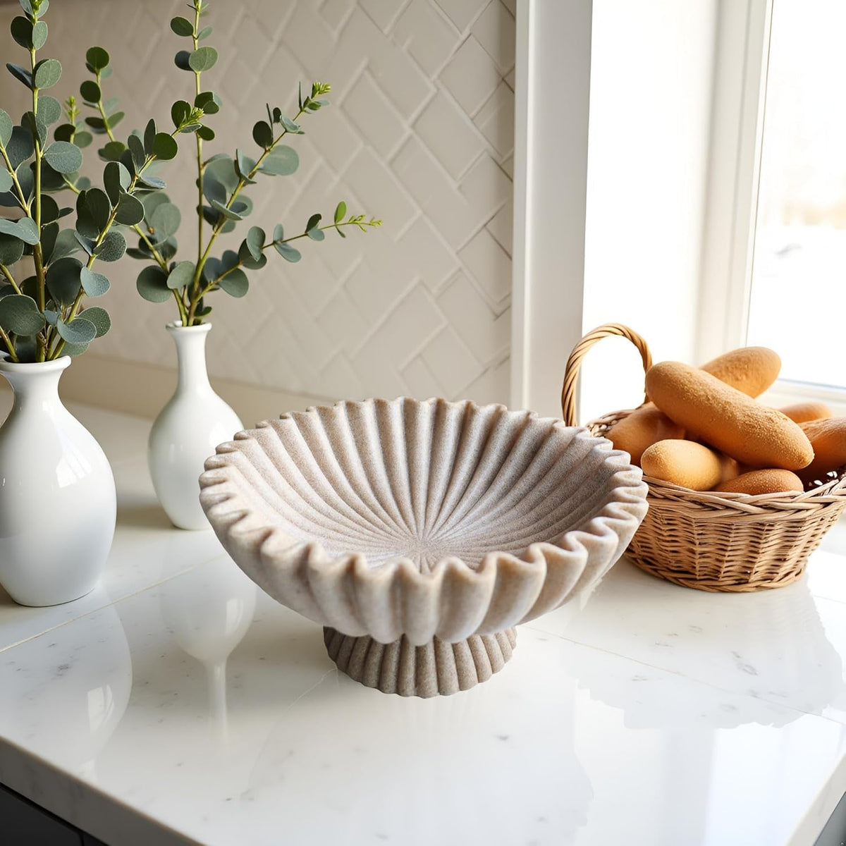 10" Large Decorative Bowl decor, Scalloped Bowls for Modern Home Decor,Ruffle Decor,Stylish Key