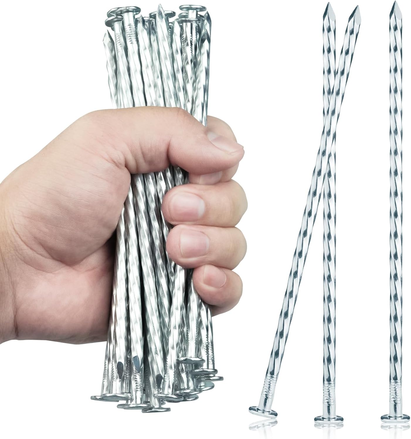 6.3-Inch Galvanized Heavy-Duty Landscape Stakes, (150-PACK) Spiral Metal Turf Spikes for Artificial