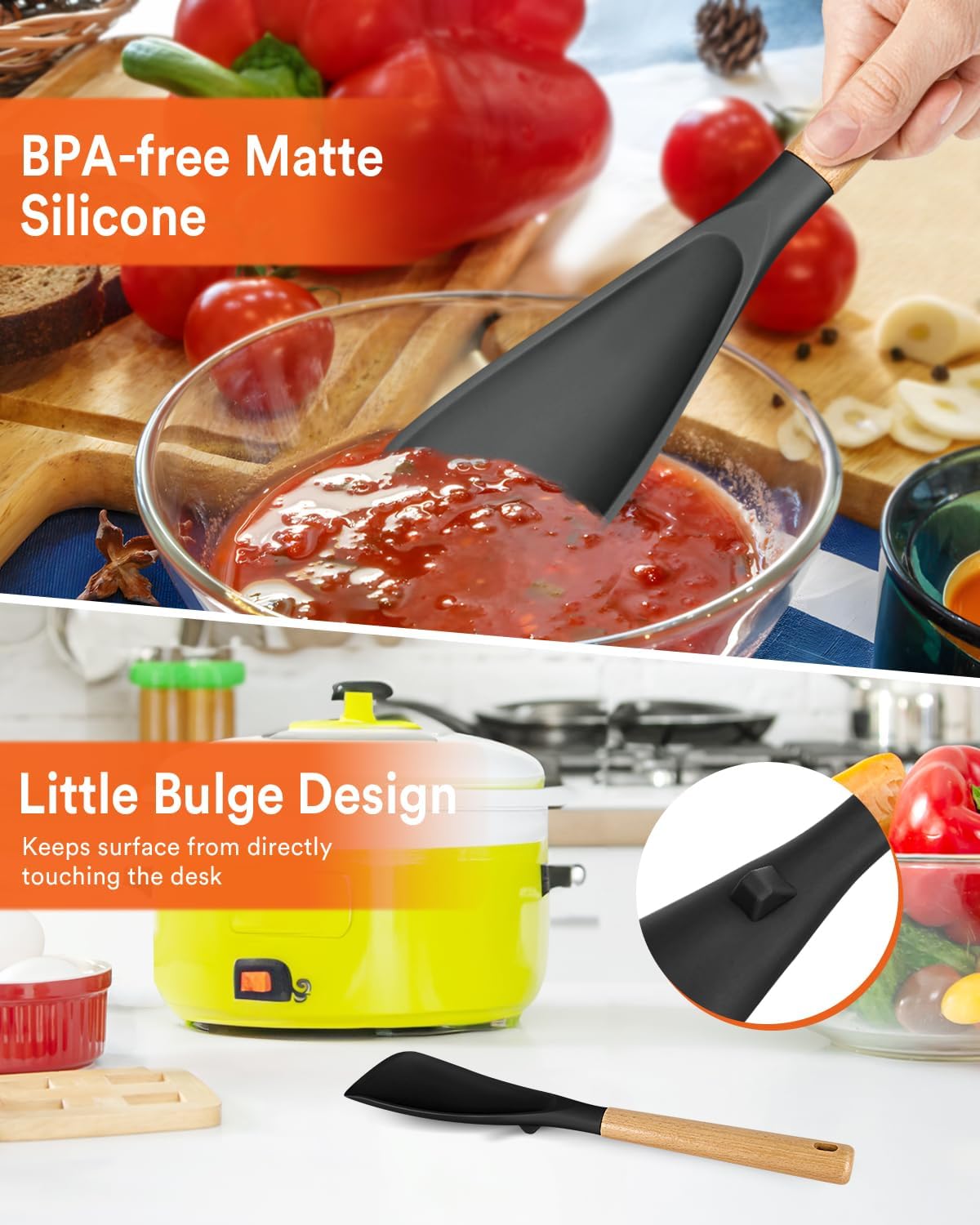 Cooking Spoon for Nonstick Cookwares, Great for Cooking and Serving Sturdy BPA-Free Matte Silicone