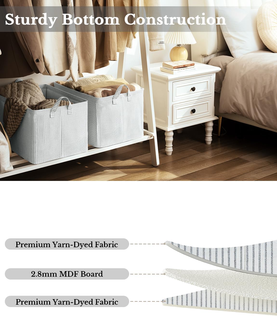 StorageWorks Storage Bins, Fabric Storage Bins for Shelves, Extra Large Storage Baskets with Metal