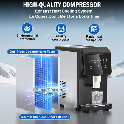 Nugget Ice Maker Countertop, 50LBS/Day with 5LBS Storage Bin, Water Dispenser Countertop Ice Maker