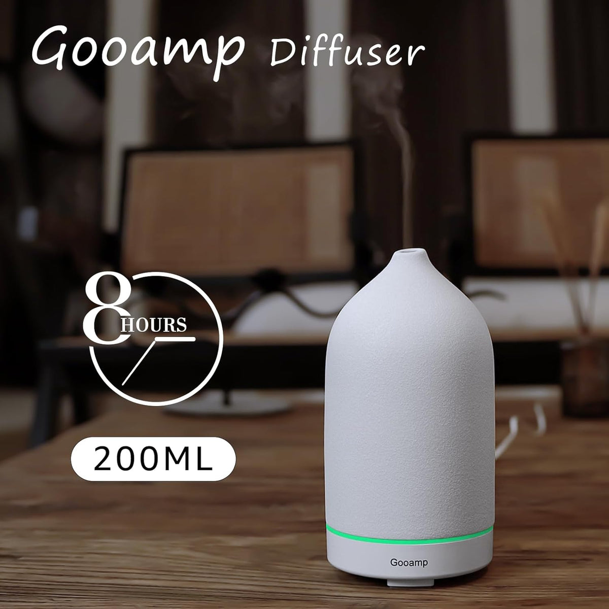 200ML Ceramic Essential Oil Diffuser - Ultrasonic Aromatherapy & Humidifier with 7-Color LED
