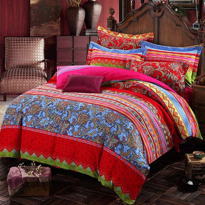 ABREEZE Bohemian Duvet Cover Set Colorful Red Boho Retro Bedding Set Damask Paisley Cotton Duvet
