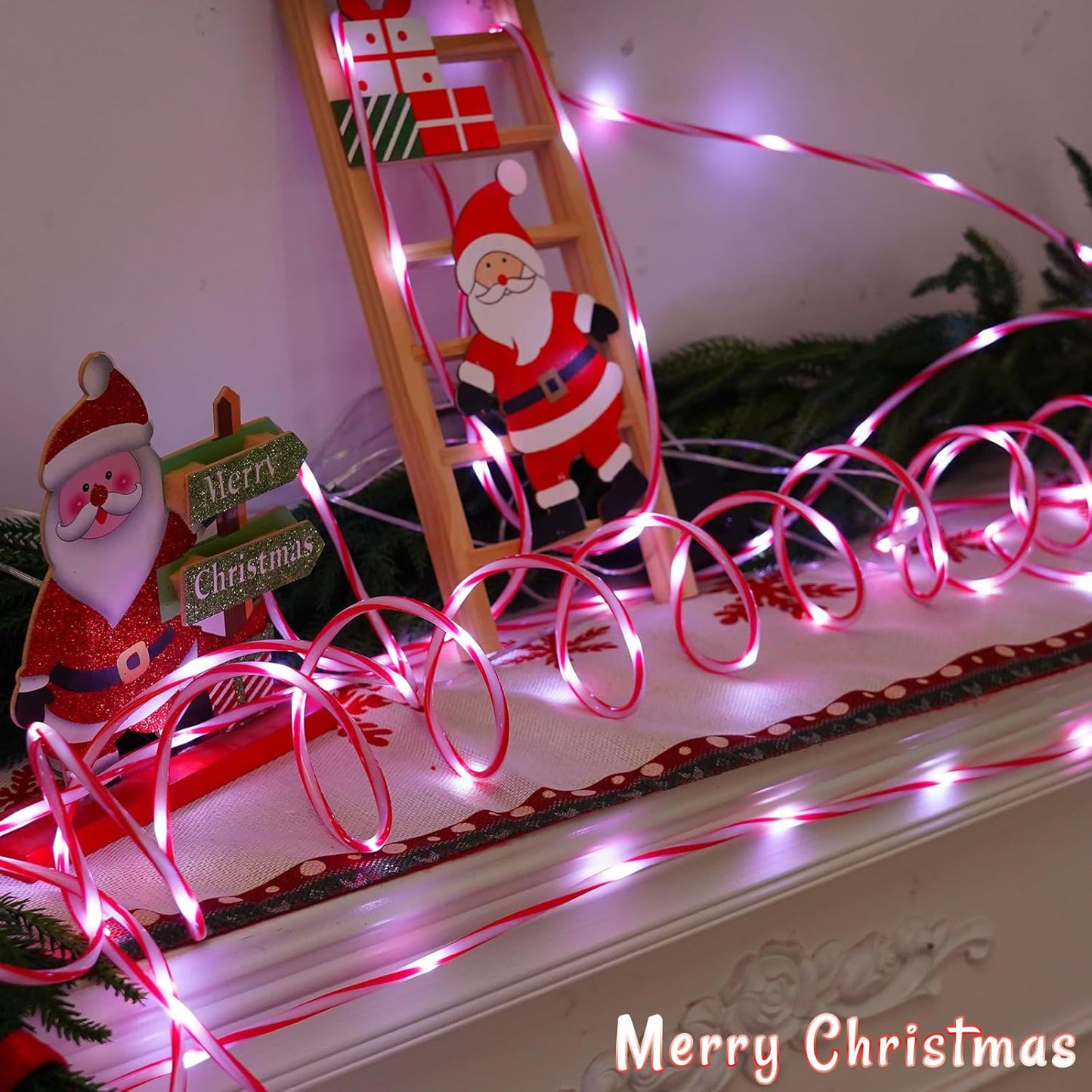 YEGUO Solar Christmas Candy Cane Rope Lights, 2 Packs Each 33ft 100 LED Red & White Solar Rope