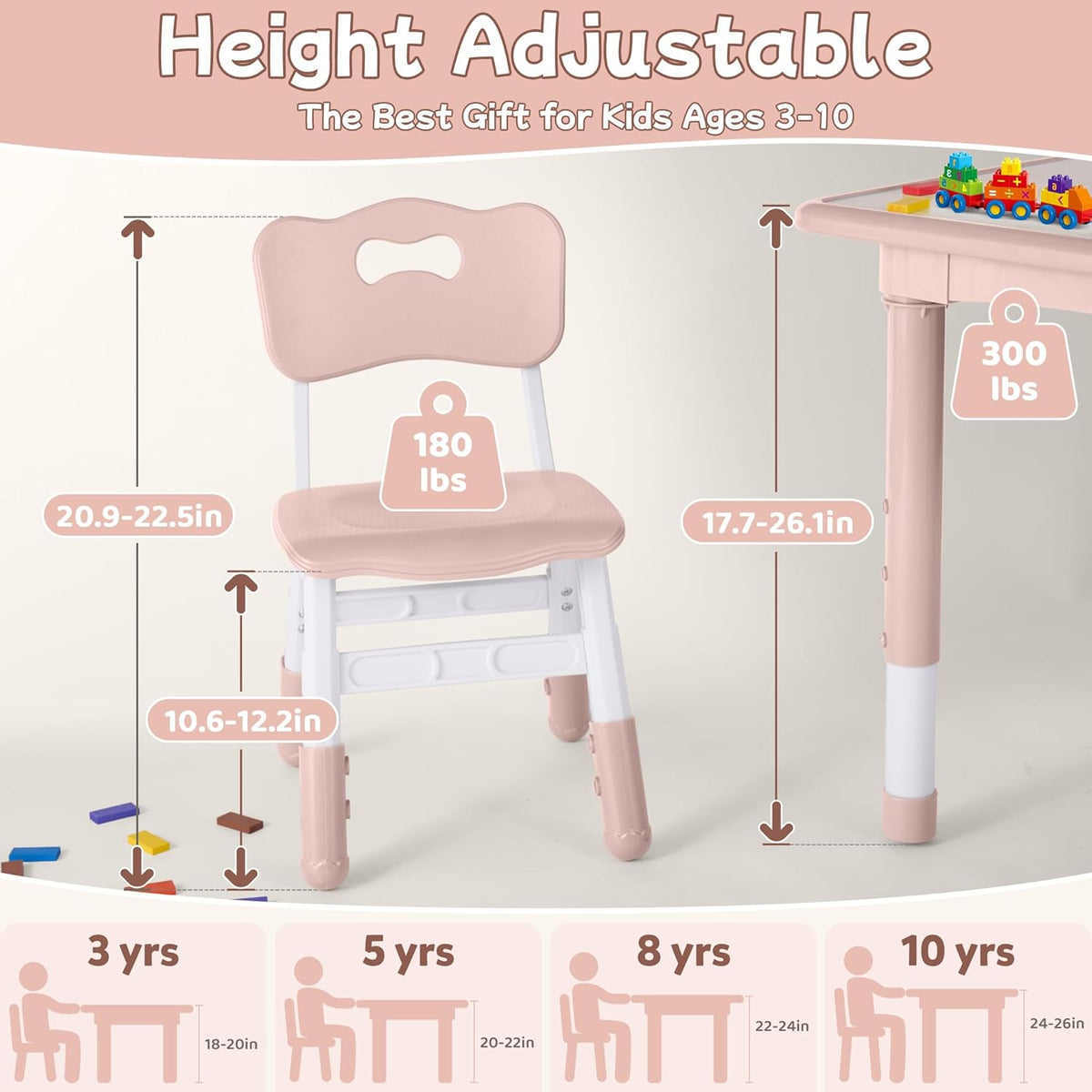 Toddler Table and Chair Set, Height Adjustable-Upgrade Kids Table and 2 Chairs for Ages 3-8