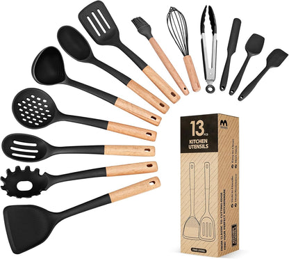 Kitchen Utensils Set, 13PCS Silicone Cooking Utensils, Heat Resistant Kitchen Utensil Spatula Set