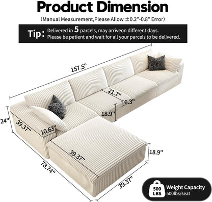 157.5" Cloud Couch Modular Sectional Sofa for Living Room,Modern Sofa with Deep Seat，L-Shape