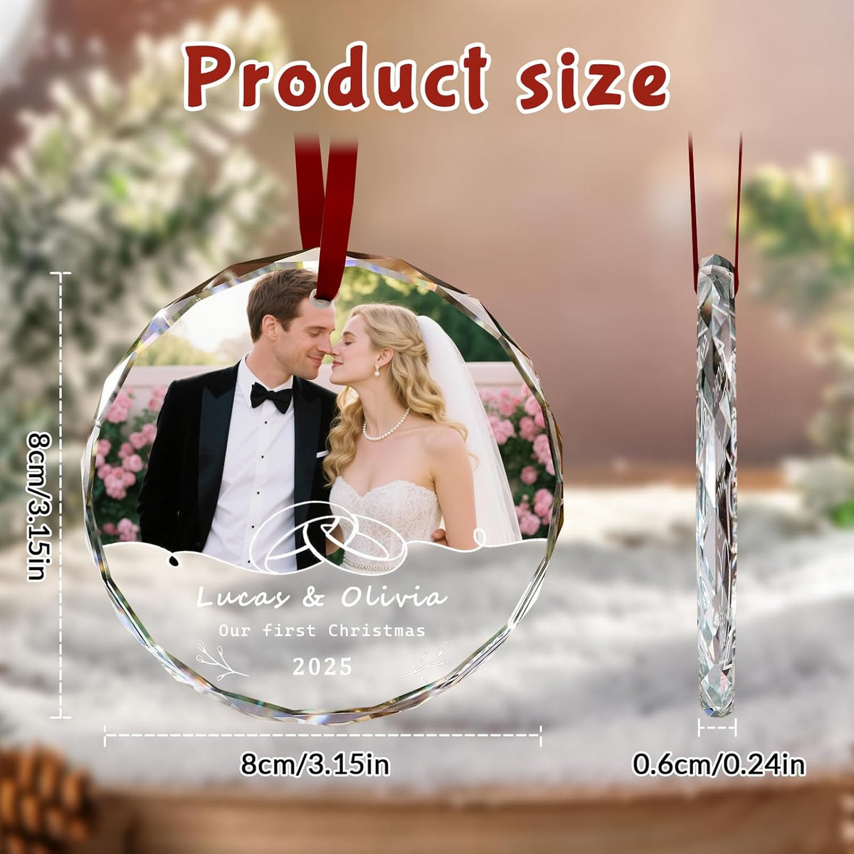 Custom Christmas Ornament Glass-Personalized Christmas Ornaments with Photo/Name/Date/Text,Wedding