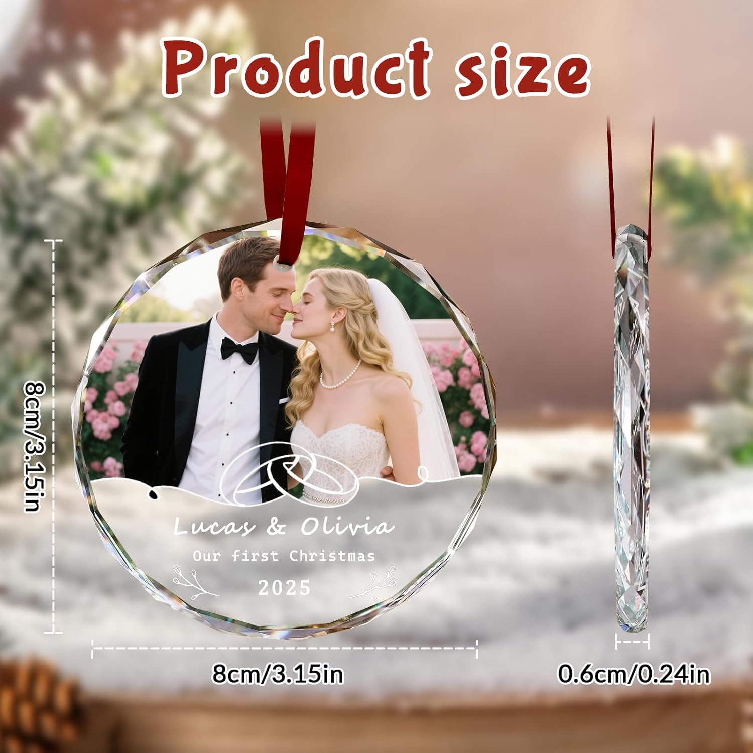 Custom Christmas Ornament Glass-Personalized Christmas Ornaments with Photo/Name/Date/Text,Wedding