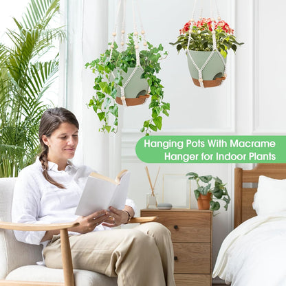 Hanging Planters for Indoor Outdoor Plants, 2 Pack Self Watering Hanging Pot with Drainage Holes
