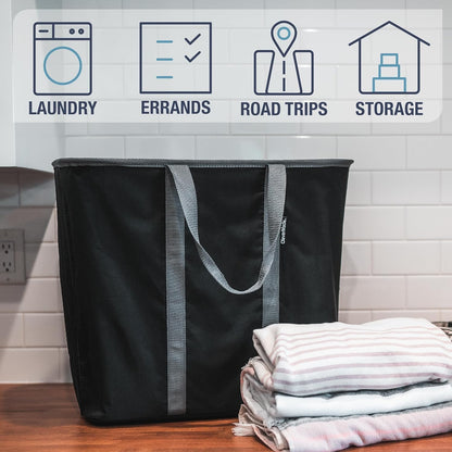 CleverMade Collapsible Laundry Caddy, 64L Pop-Up Hamper, 2 Pack, Denim Gray