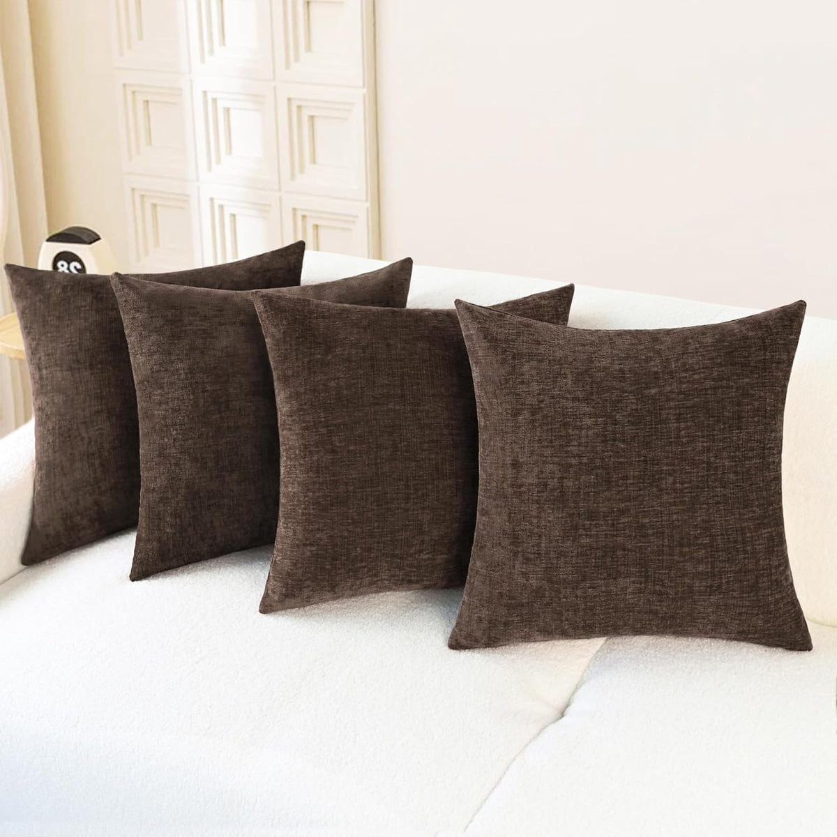 CaliTime Throw Pillow Covers Decorative 18 X 18 Inches Pack of 4 Cozy Chenille Cushion Cases for
