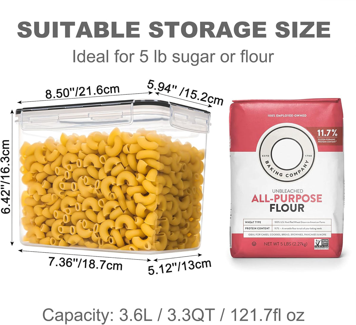 Medium Food Storage Containers with Lids Airtight 3.6L /121.7Oz, for Flour, Sugar, Baking Supply