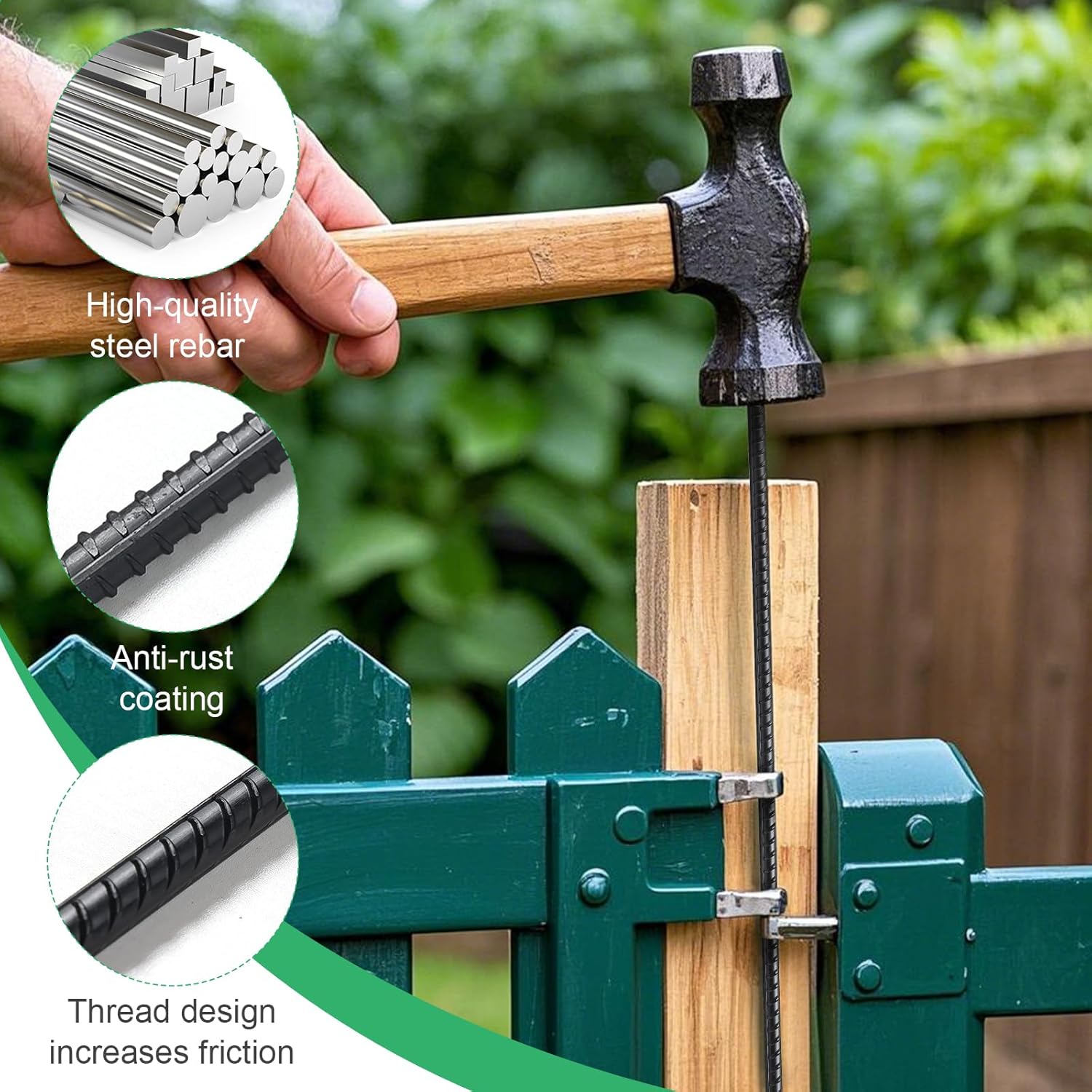 Rebar Stakes 16 Inch, 10 Pack Ground Stakes Heavy Duty with Chisel Point, Straight Metal Stakes for