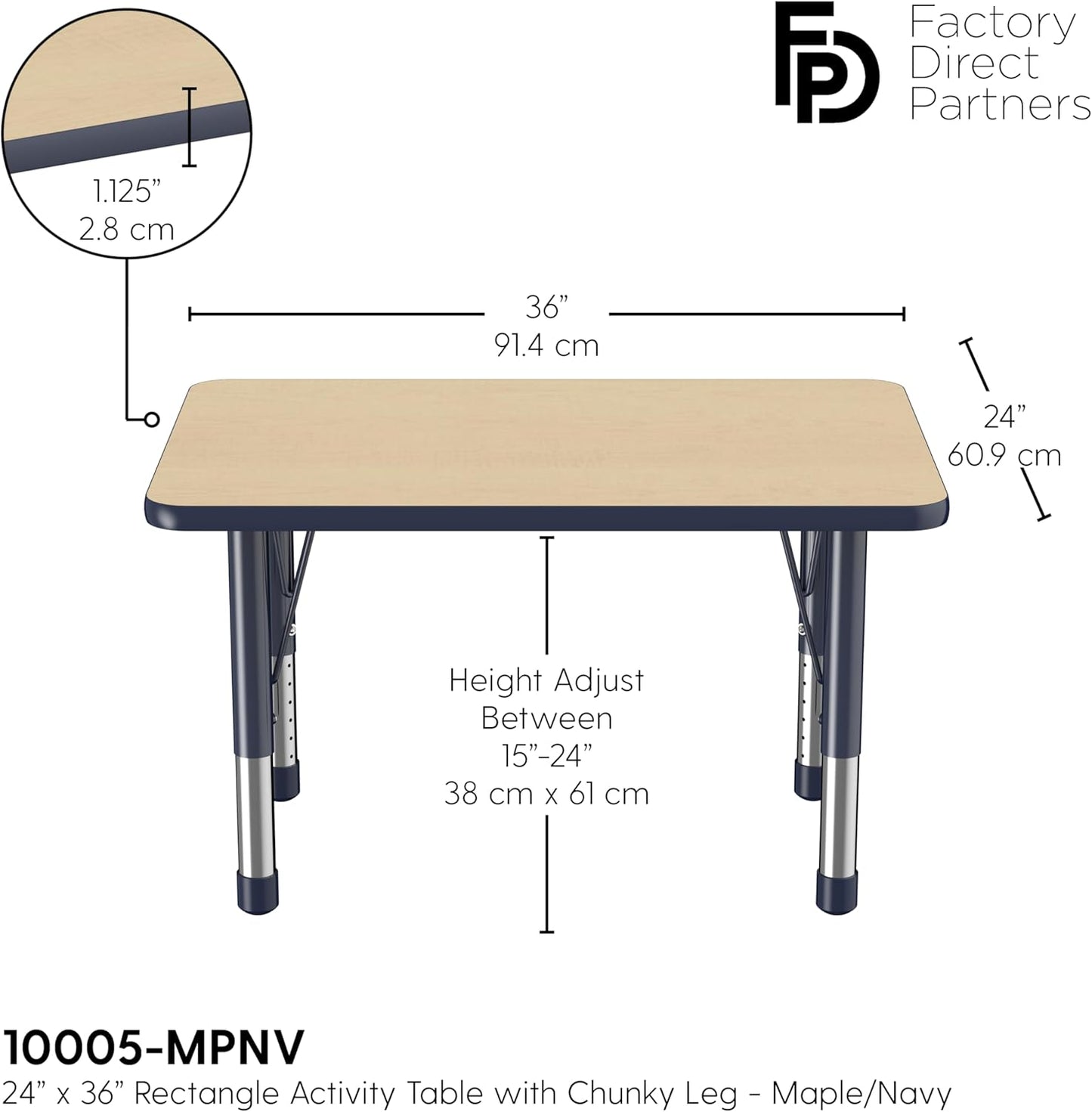 Factory Direct Partners FDP Rectangle Activity School and Classroom Kids Table (24 x 36 inch)