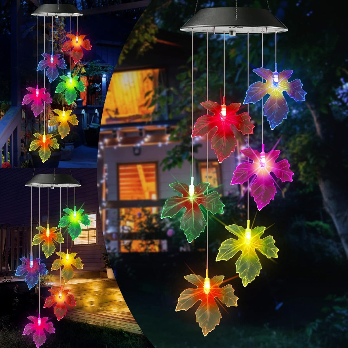 Toodour Solar Wind Chimes, Color Changing Maple Leaf Wind Chime, LED Mobile Wind Chimes, Waterproof