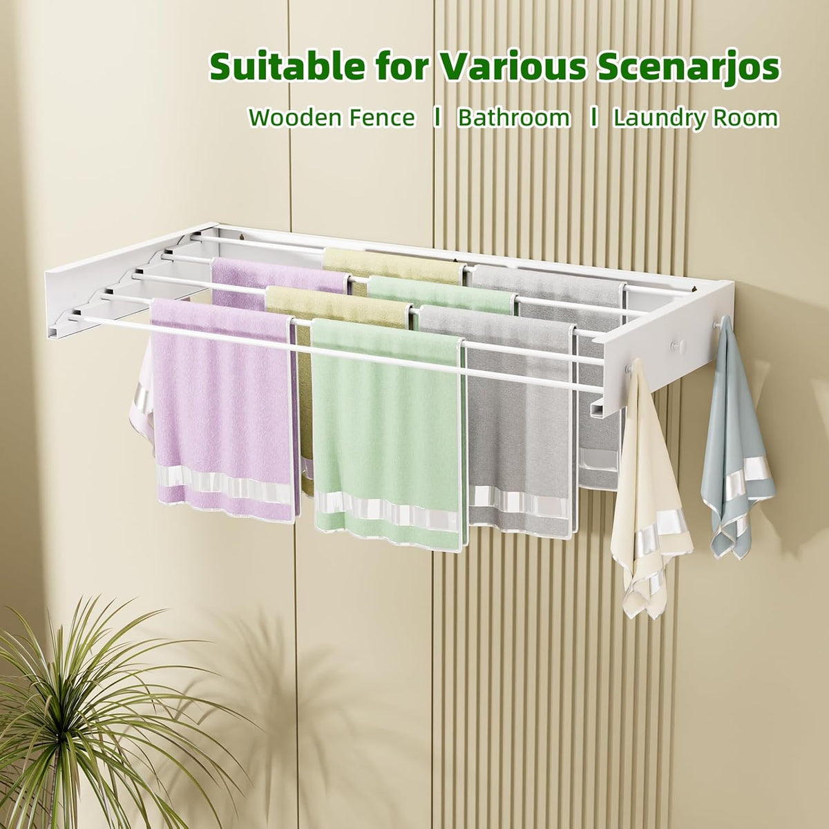 Wall Mounted Drying Rack for Laundry 40'', Folding Drying Rack Clothing Wall Mount with 5 Rods and