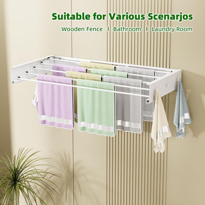Wall Mounted Drying Rack for Laundry 40'', Folding Drying Rack Clothing Wall Mount with 5 Rods and