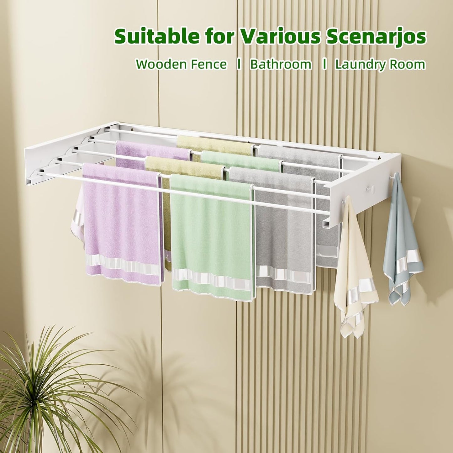 Wall Mounted Drying Rack for Laundry 31.5'', Folding Drying Rack Clothing Wall Mount with 5 Rods