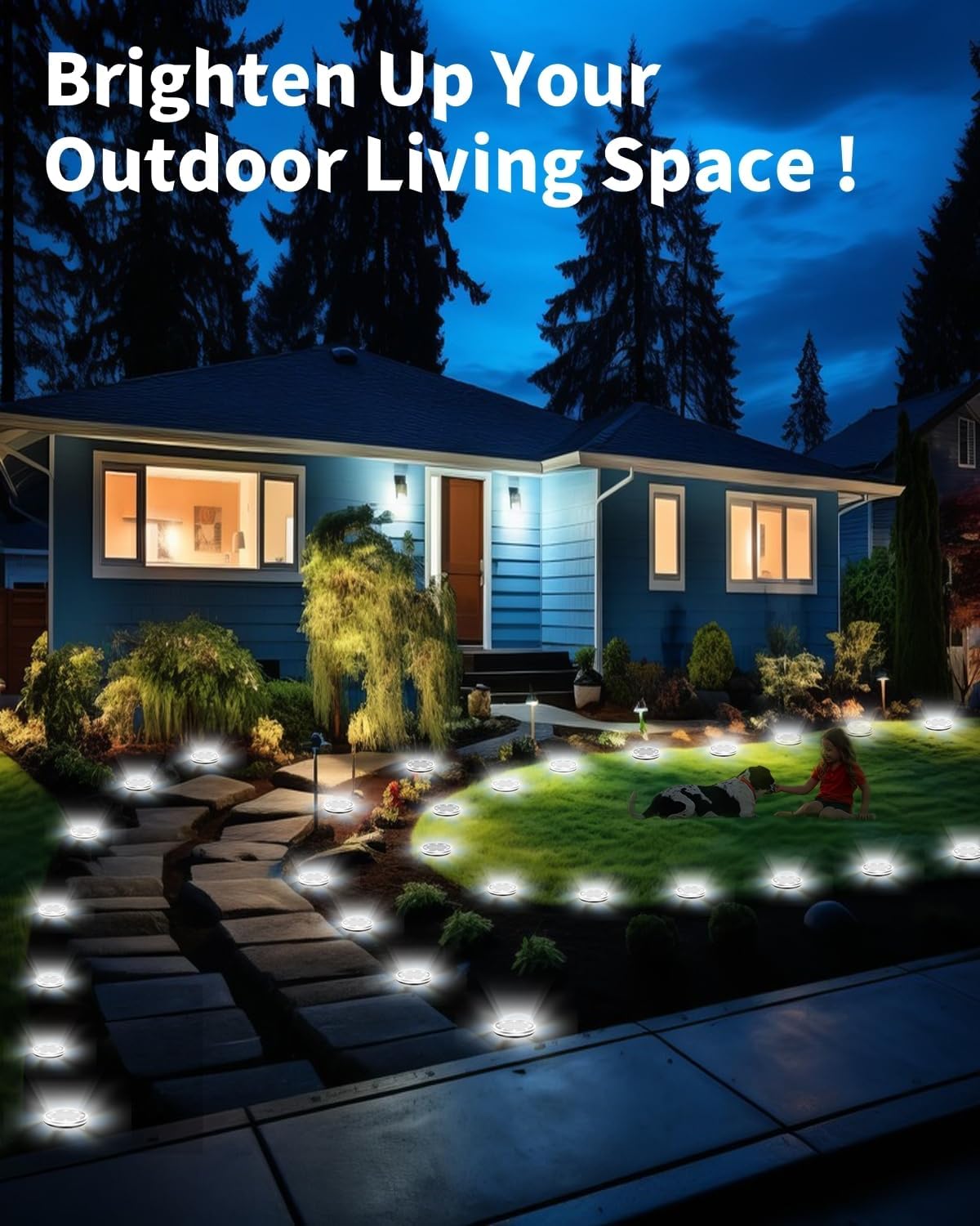 Solar Ground Lights Outdoor 2 Pack Waterproof, Upgraded Solar Garden Lights with 4 Side Light