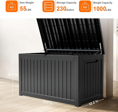 XXL 230 Gallon Large Resin Deck Box, Outdoor Lockable Storage Box for Patio Cushions Storage