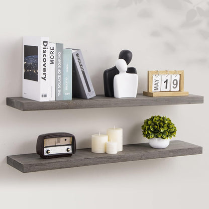 Axeman Floating Shelves for Wall, 8 Inch Deep Rustic Solid Elm Wood Wall Shelves for Storage, Wall