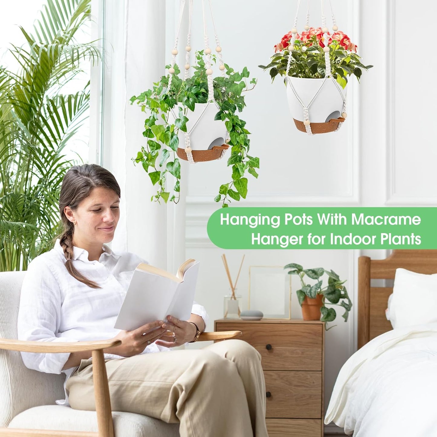 Hanging Planters for Indoor Outdoor Plants, 2 Pack Self Watering Hanging Pots, Hanging Plant