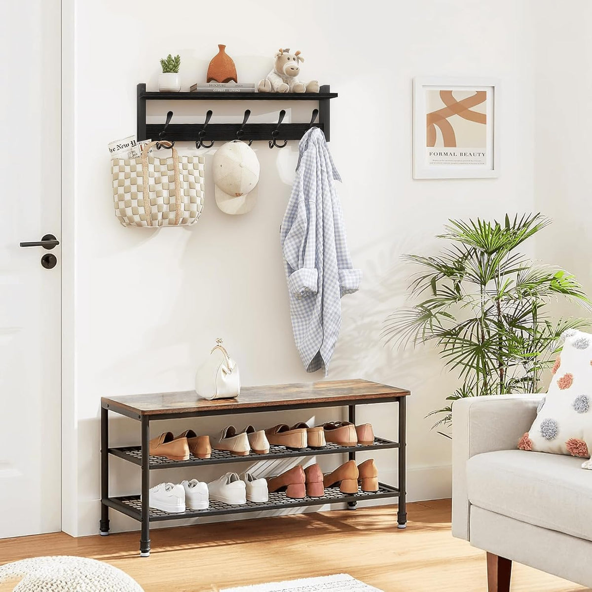 Homode Coat Rack with Shelf, 24" Coat Hooks Wall Mounted with Shelf, Wooden Hanging Coat Hanger