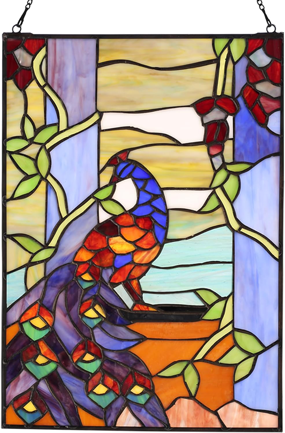 YOURANJU Stained Glass Window Hanging 16" H x 11" W Tiffany Style Rectangular Window Panel Suitable