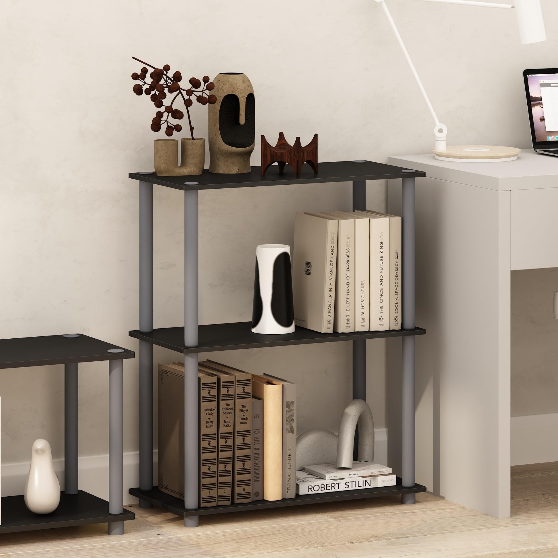 Furinno Turn-N-Tube Storage Shelves, 3-Tier Book Shelf, Corner Shelf, Toolless Open Shelves, for