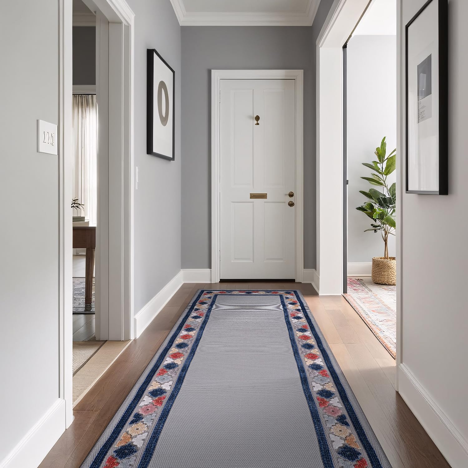 Beverly Rug Outdoor Runner Rug 2x7 Modern Floral Bordered Area Rugs for Indoor and Outdoor Patio