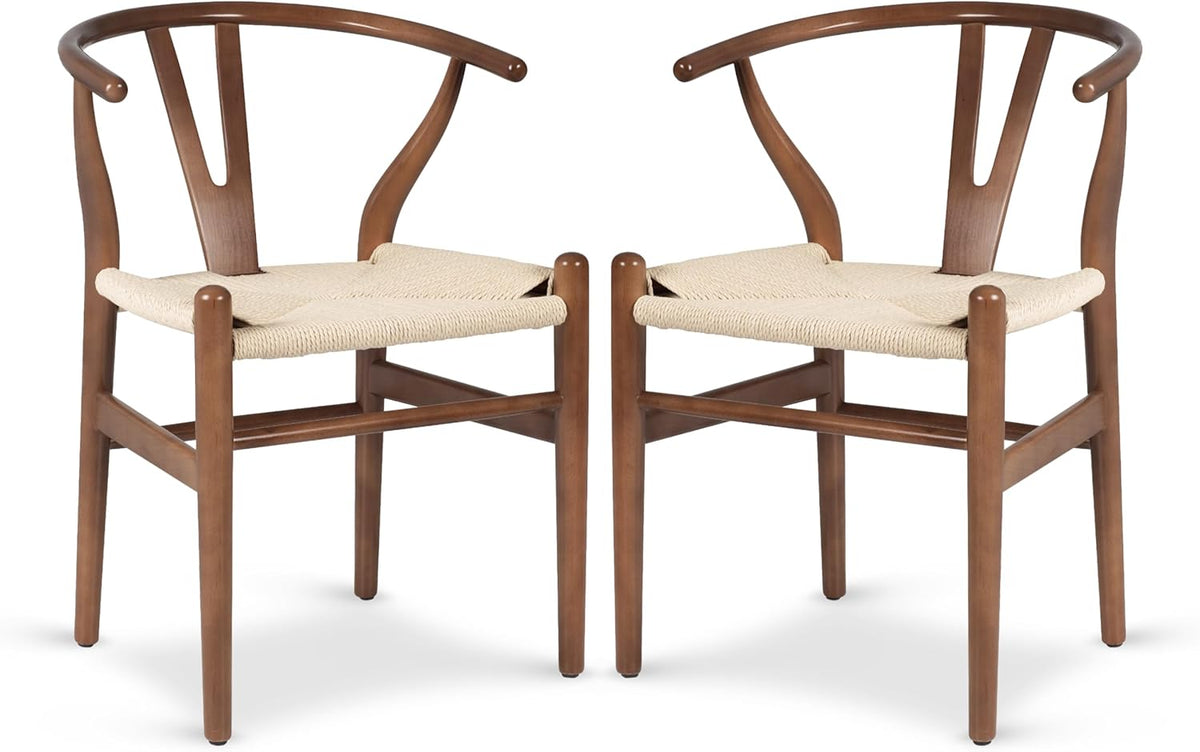 POLY & BARK Weave Dining Chairs – Mid-Century Modern Wishbone Dining Chairs with Arms, Solid Wood