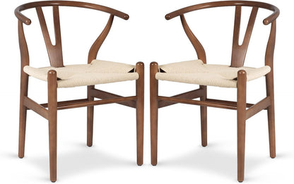 POLY & BARK Weave Dining Chairs – Mid-Century Modern Wishbone Dining Chairs with Arms, Solid Wood