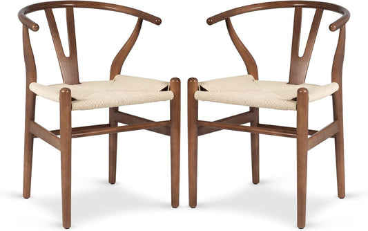 POLY & BARK Weave Dining Chairs – Mid-Century Modern Wishbone Dining Chairs with Arms, Solid Wood