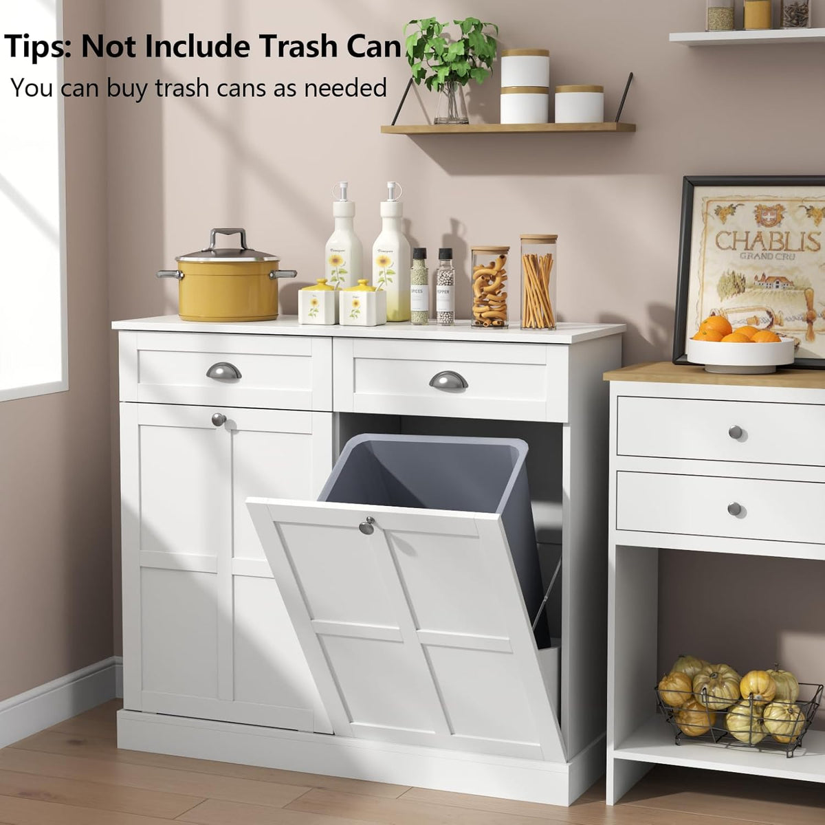 Loomie Double Tilt Out Laundry Hamper Cabinet, Hidden Laundry Cabinet with 2 Drawers & 2 Baskets