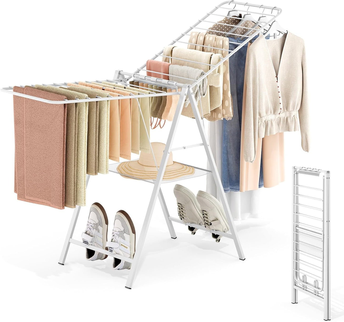 APEXCHASER Drying Rack for Clothing Foldable, Metal Laundry Rack Collapsible, Ultra Thin Gullwing