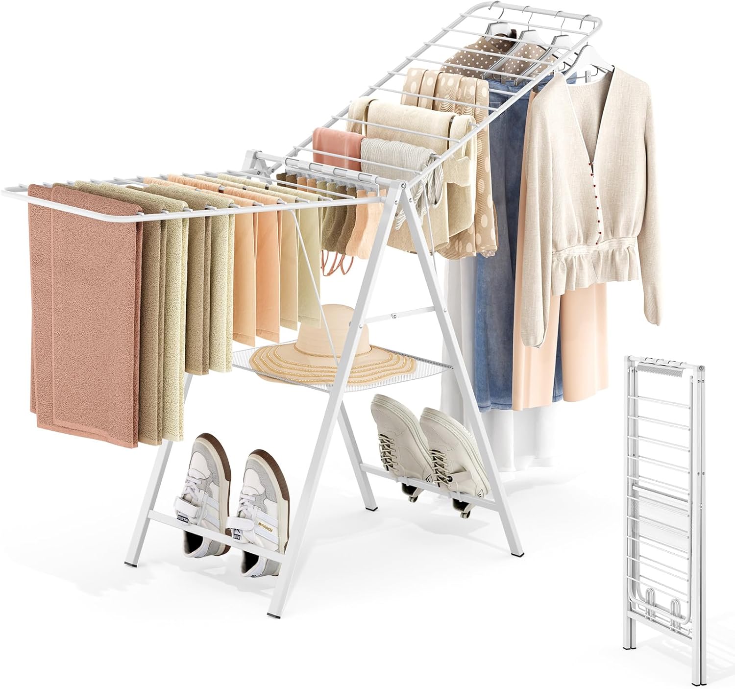 APEXCHASER Drying Rack for Clothing Foldable, Metal Laundry Rack Collapsible, Ultra Thin Gullwing