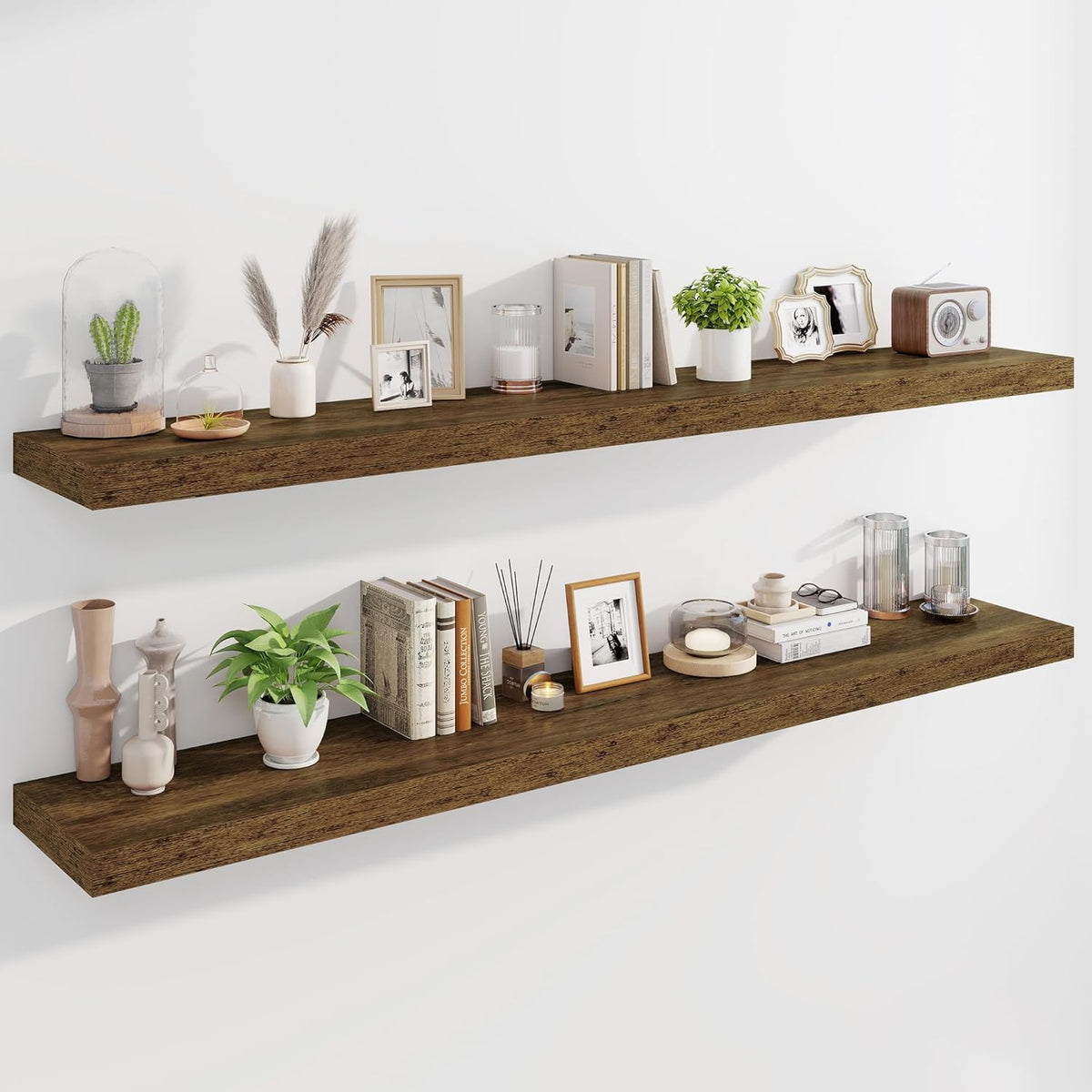 Marsmiles 72" Floating Shelves for Wall, Wooden Shelves with Invisible Brackets Set of 2, Rustic