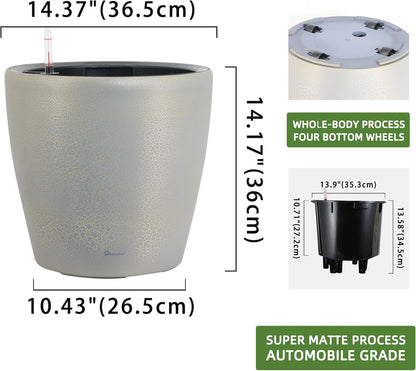 Dexceder 15x14 Self Watering Planter with Wheels Indoor Outdoor, Inner Pot Design, Thickened Large