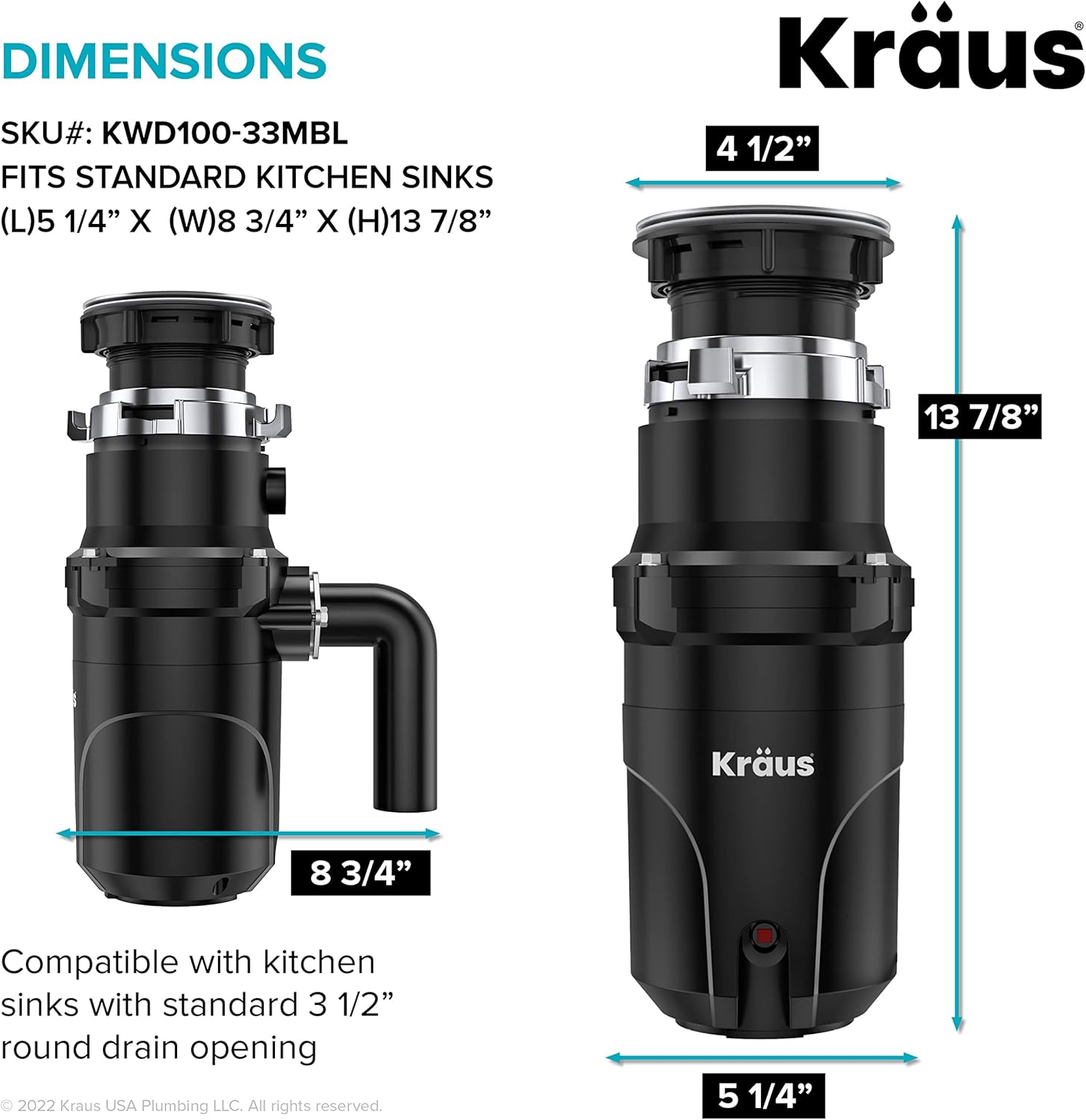 KRAUS WasteGuard 1/3 HP Ultra-Quiet Garbage Disposal with Quick Connect, Kitchen Sink Drain Cover