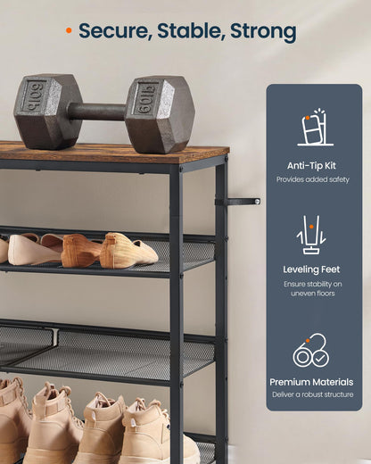 SONGMICS HOME 5 Tier Shoe Storage Organizer, Freestanding, Dense Mesh