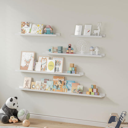 SAUMONIERES Picture Ledge Shelf Floating Book Shelves Set of 2 Wall Mounted Solid Wood for Bedroom