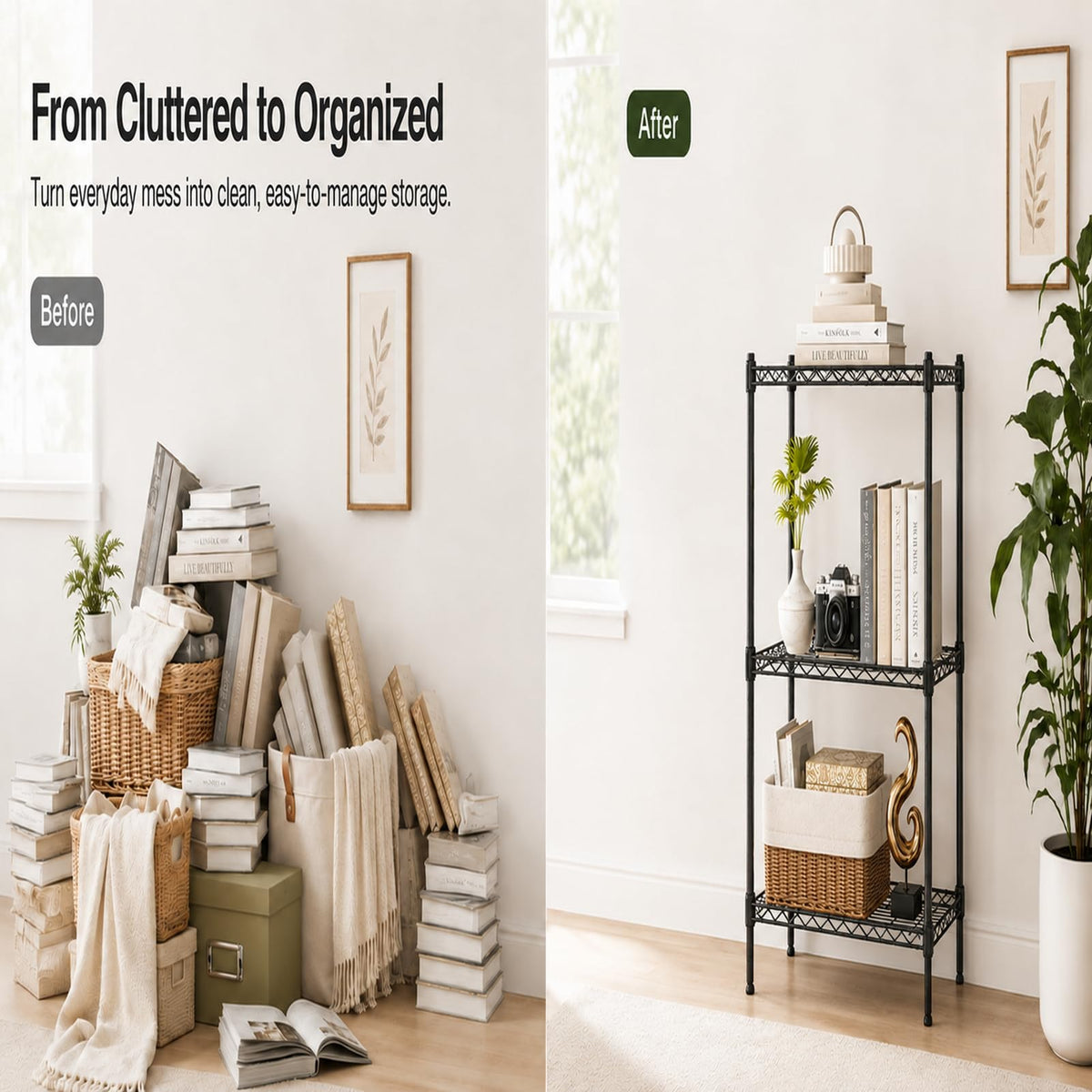 Orchidleaf 3 Tier Storage Shelves, Metal Wire Shelving Unit, Heavy Duty Adjustable Shelf Rack for