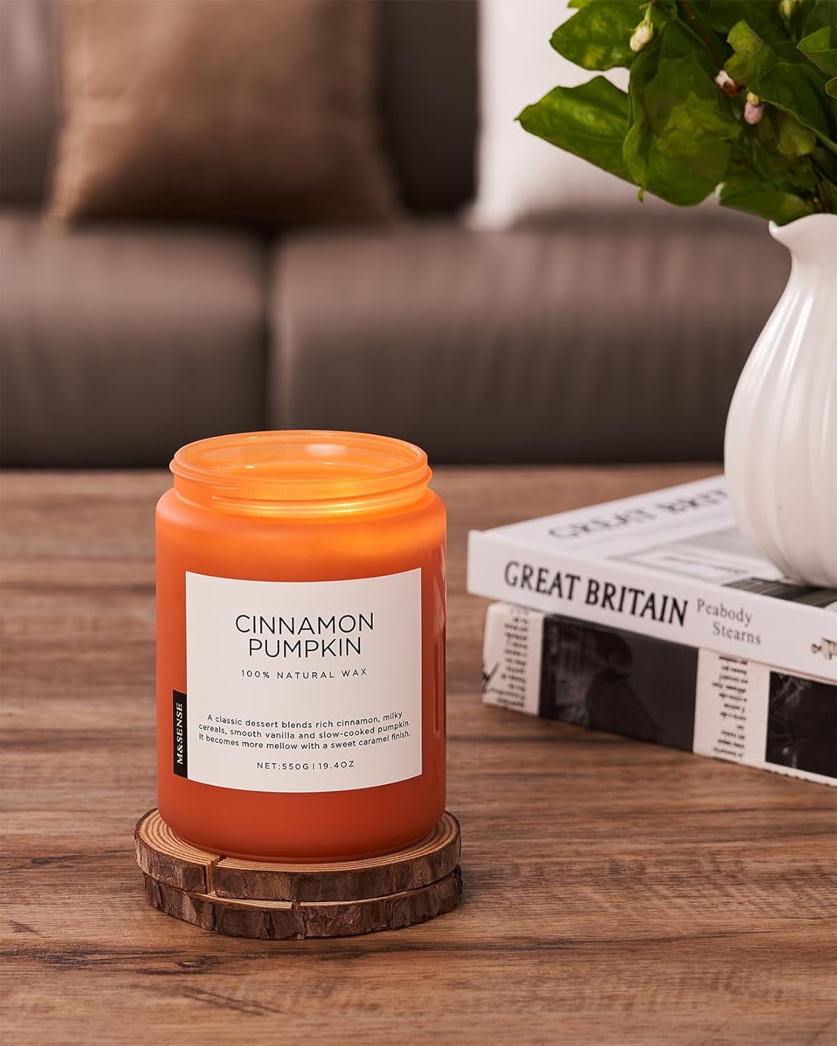 M&SENSE Cinnamon Pumpkin Fall Scented Candles, 19.4oz Soy Natural Candles 110 Hours Long Lasting