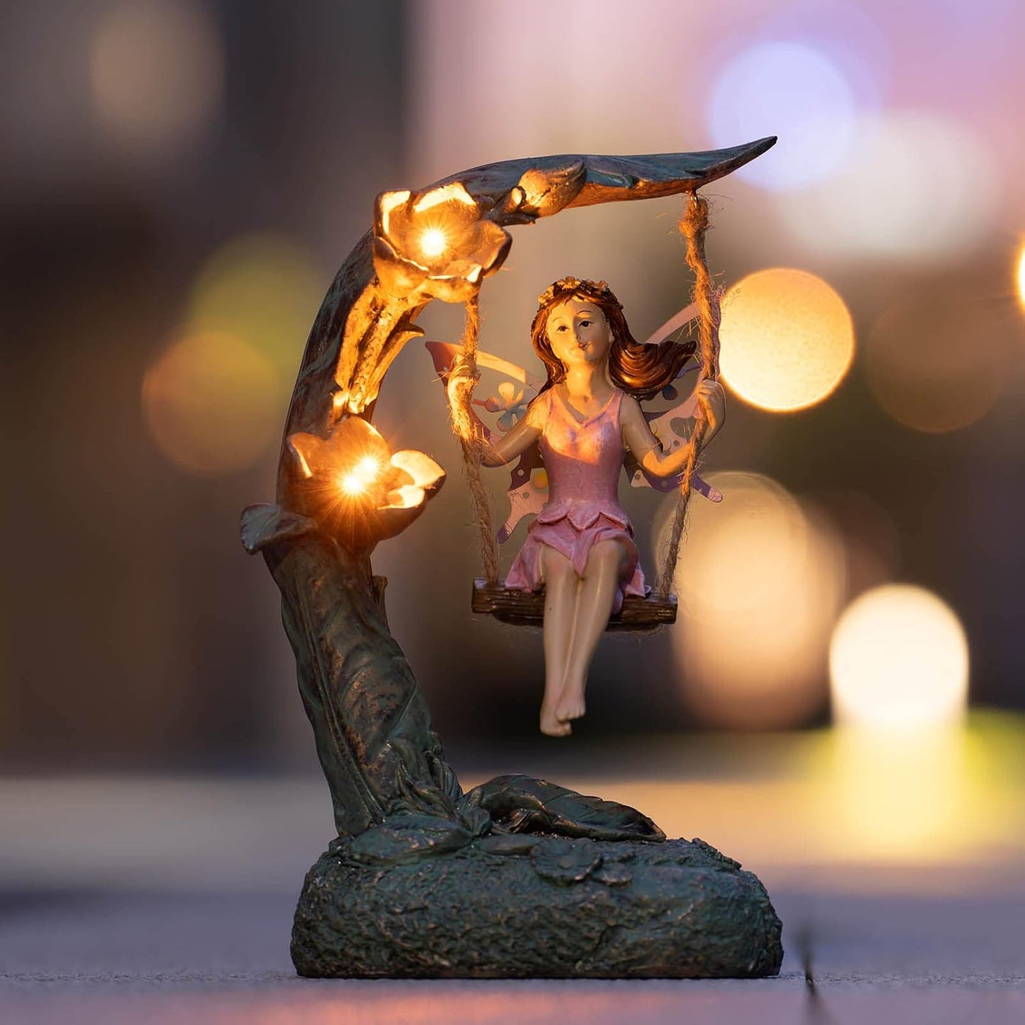 Garden Flower Fairy Outdoor Statue Decor Funny Swing Fairy Ornaments Figurines for Patio Lawn Yard