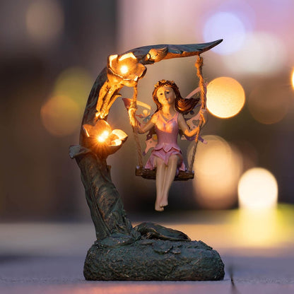 Garden Flower Fairy Outdoor Statue Decor Funny Swing Fairy Ornaments Figurines for Patio Lawn Yard